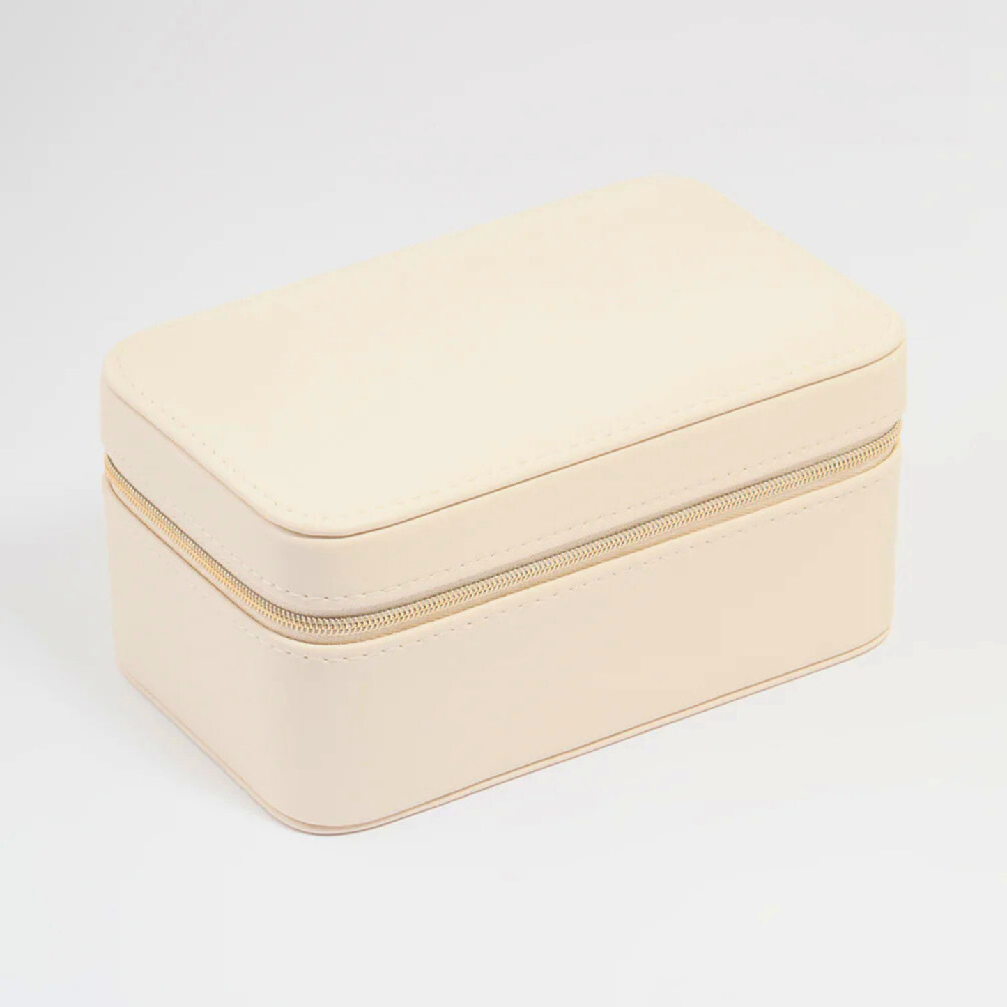 Cream PU Leather Rectangular Jewellery Case