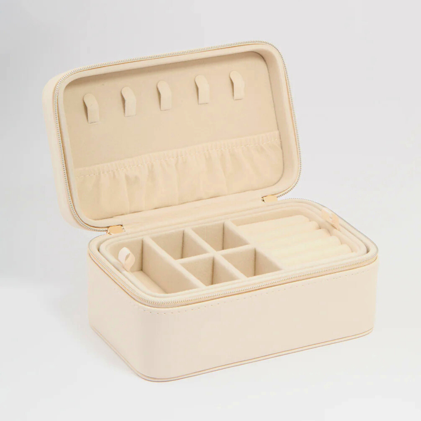 Cream PU Leather Rectangular Jewellery Case