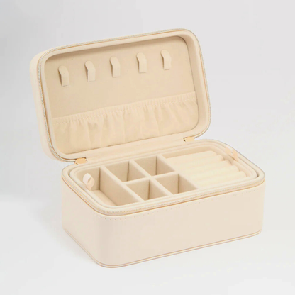 Cream PU Leather Rectangular Jewellery Case