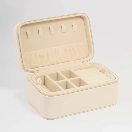 Cream PU Leather Rectangular Jewellery Case