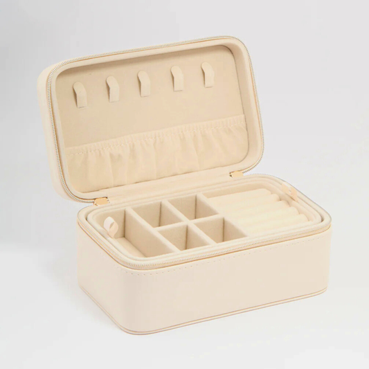 Cream PU Leather Rectangular Jewellery Case