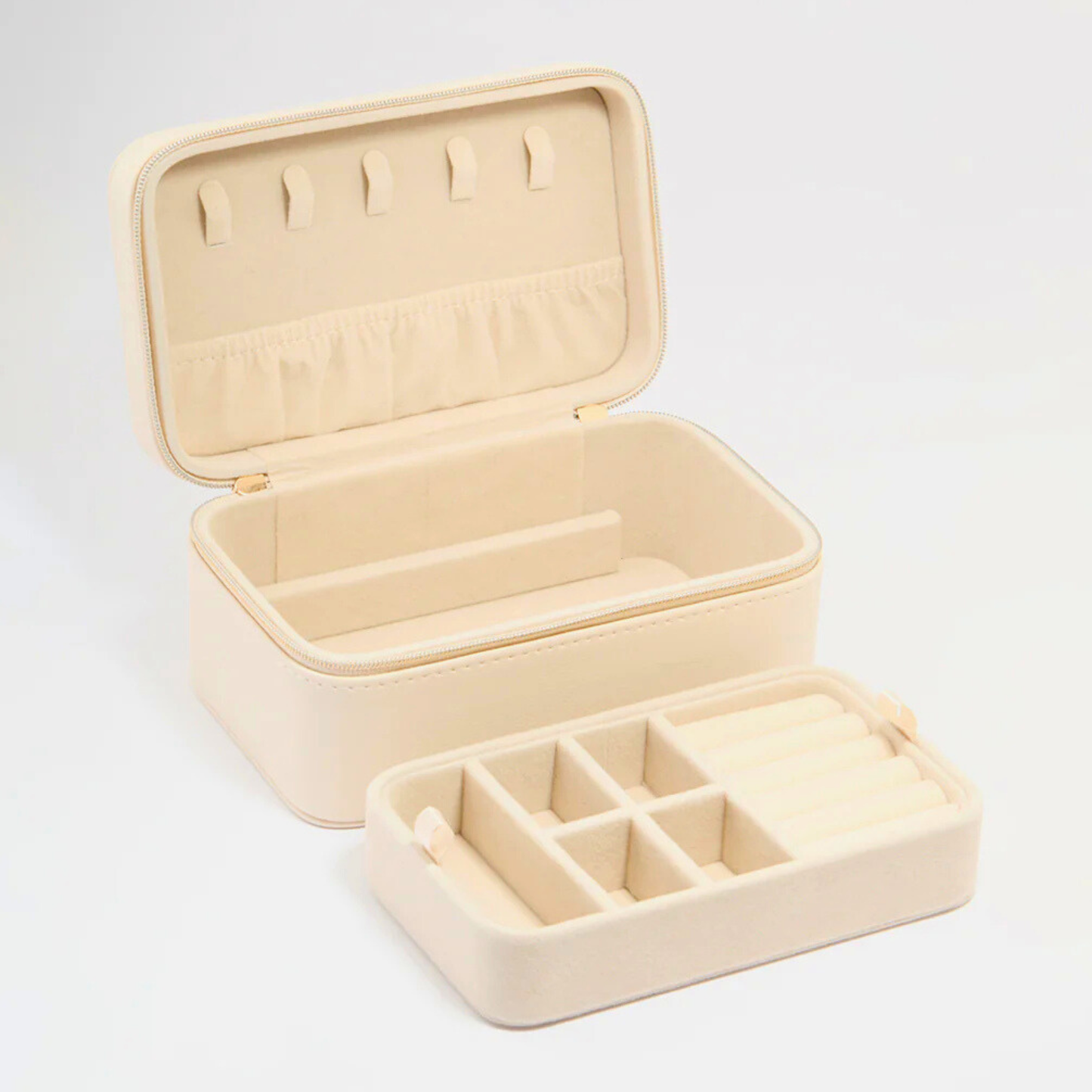 Cream PU Leather Rectangular Jewellery Case