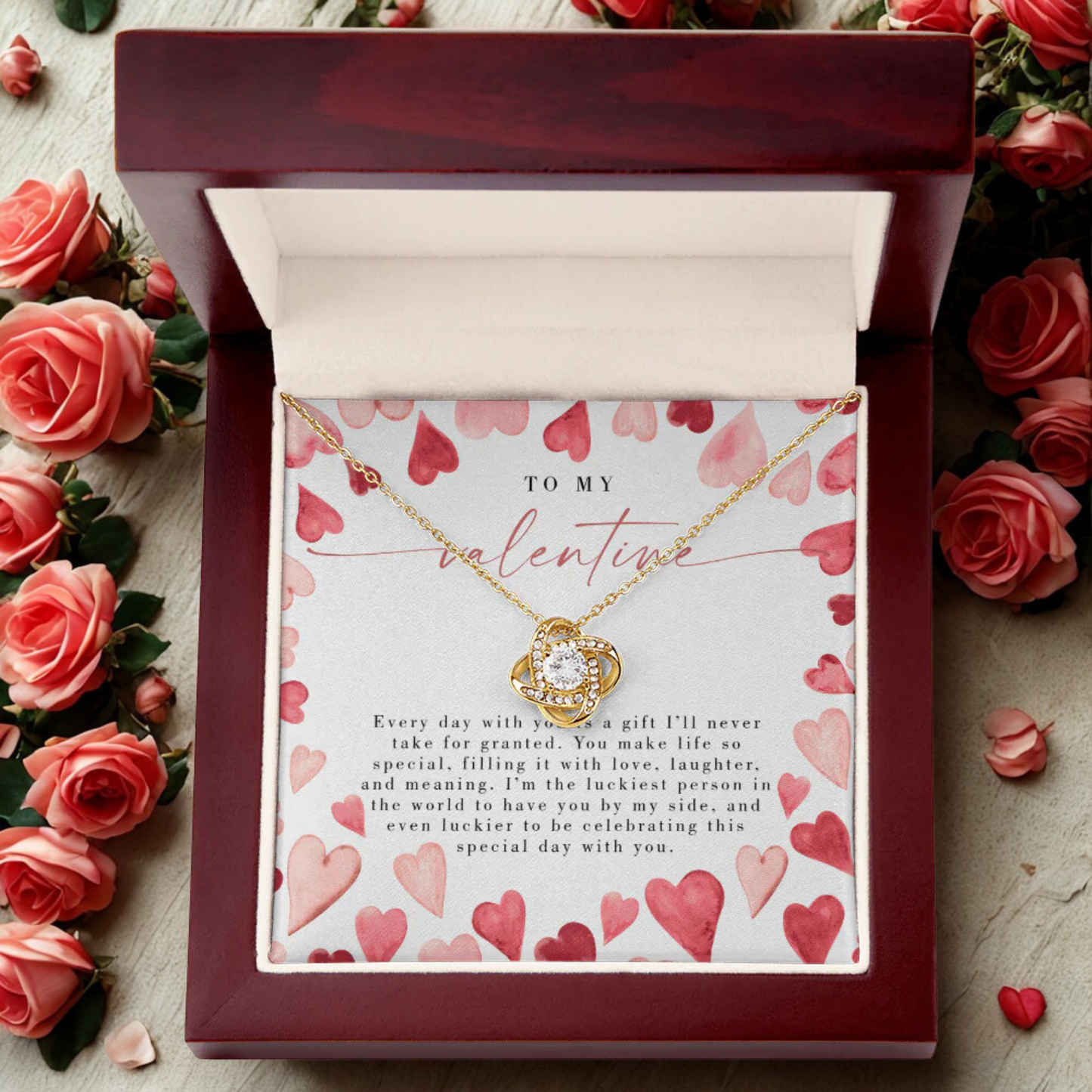 To My Valentine - Valentines Day Love Knot Necklace