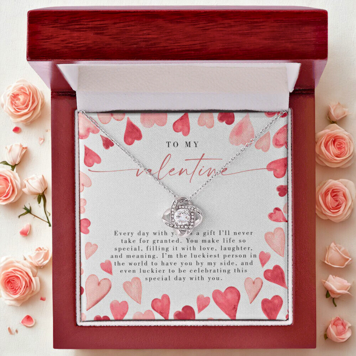 To My Valentine - Valentines Day Love Knot Necklace