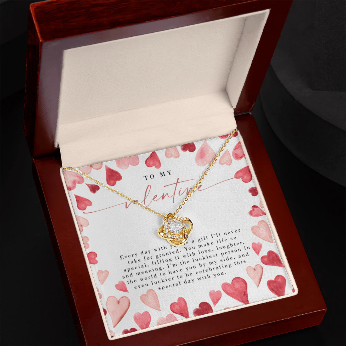 To My Valentine - Valentines Day Love Knot Necklace